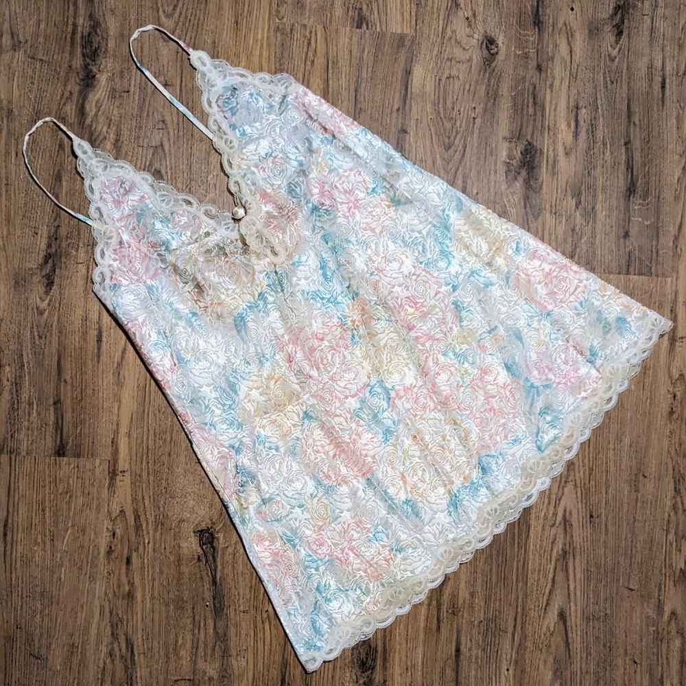 L.A. Intimates Vintage Lingerie Silky Nighty Camisole Nightgown Floral Pastel Lg